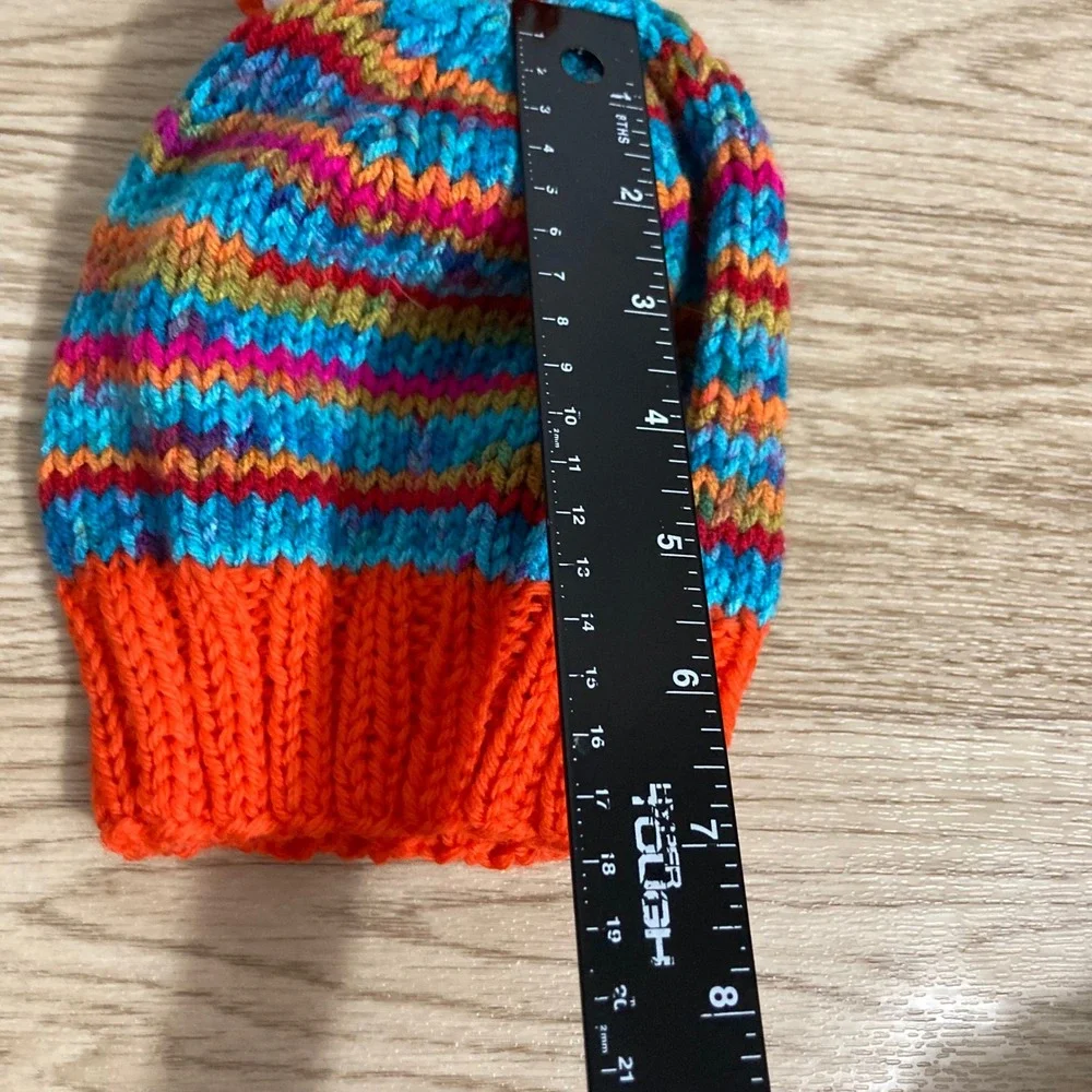 Unbranded Knit Beanie Kids OS Multicolor  Pom Pom Striped Winter Hat‎ RAINBOW